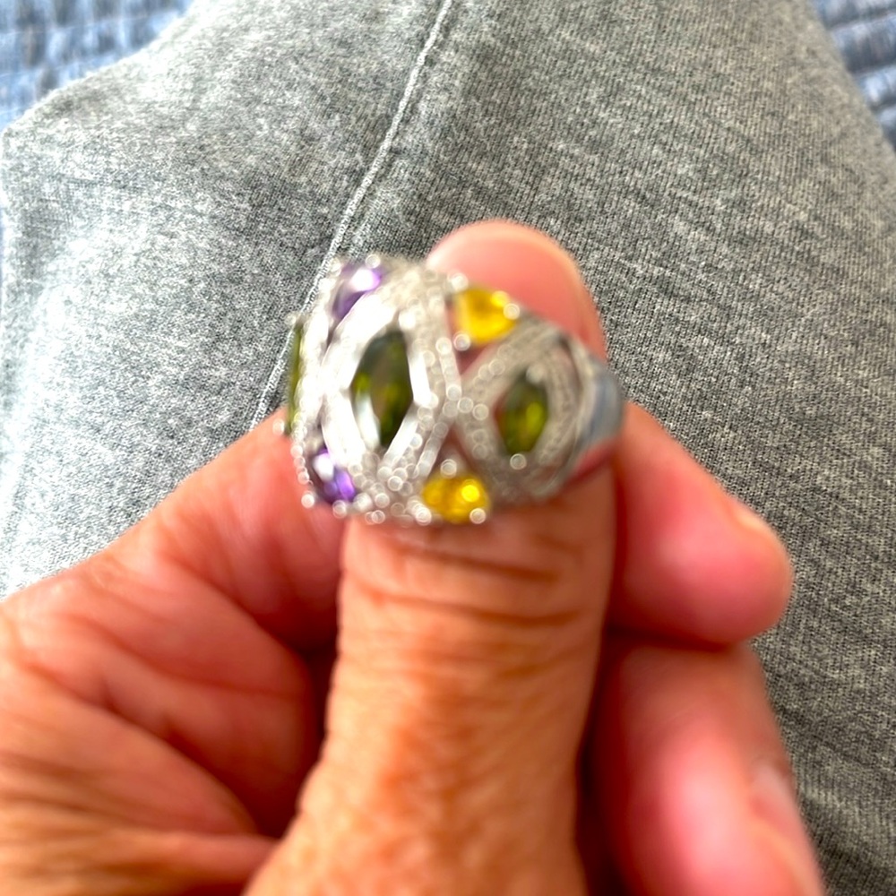 Multi Color Fan Ring Rhodium Plated - Picture 2 of 3